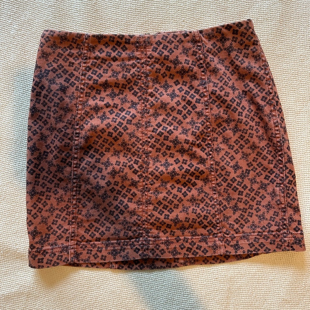 Free People Rust Orange and Black Geometric Patterned Mini Skirt - Size 10